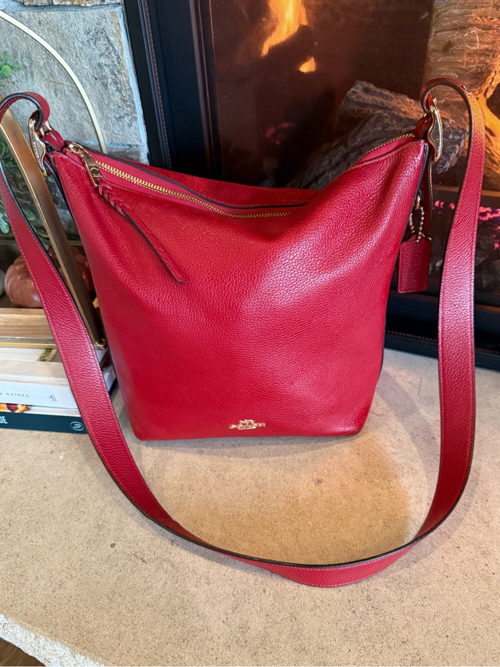 Coach Red Leather Val Duffle Bucket Bag